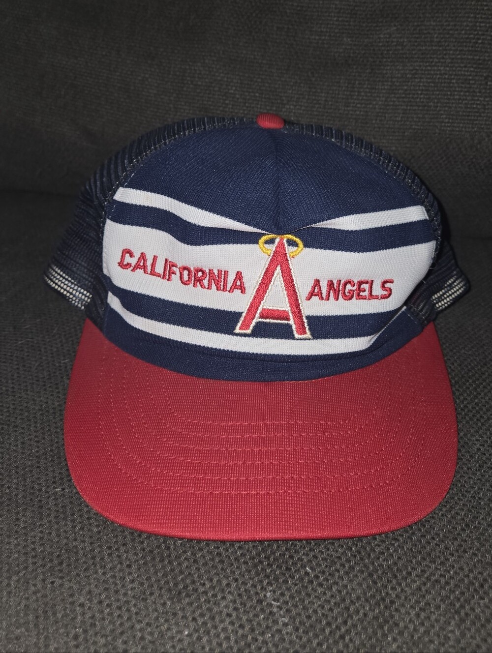California Angels Vintage Trucker Hat - Navy & Red, Cardboard Intact, Unused